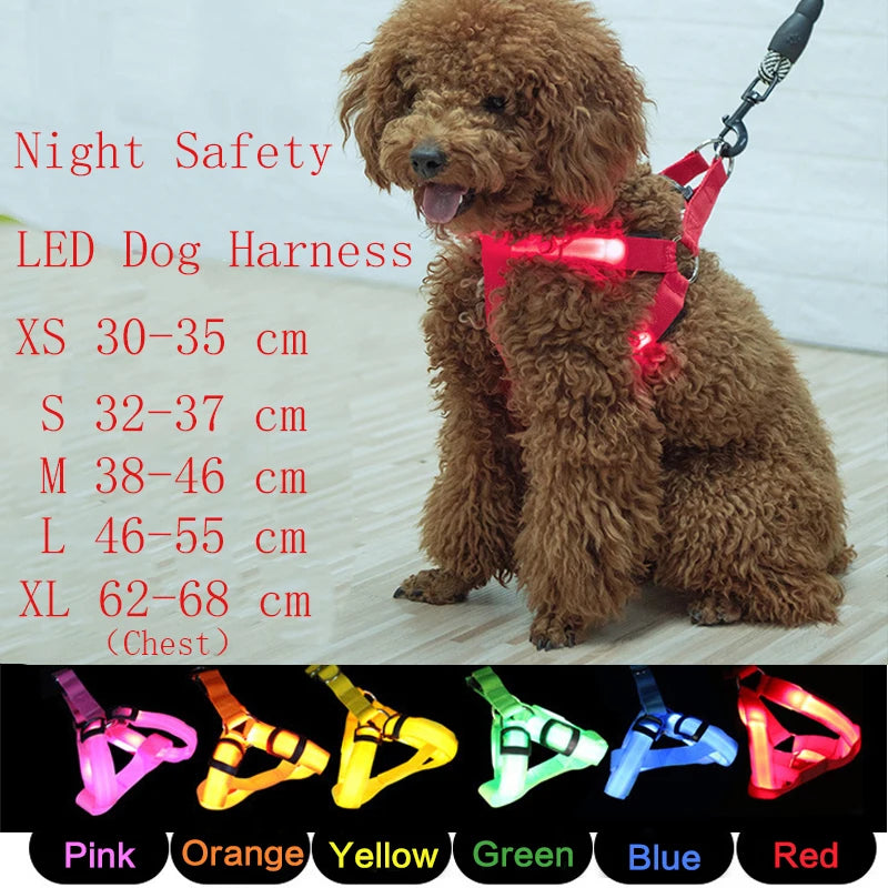LED Dog Harness Rechargeable Flashing Night Safety