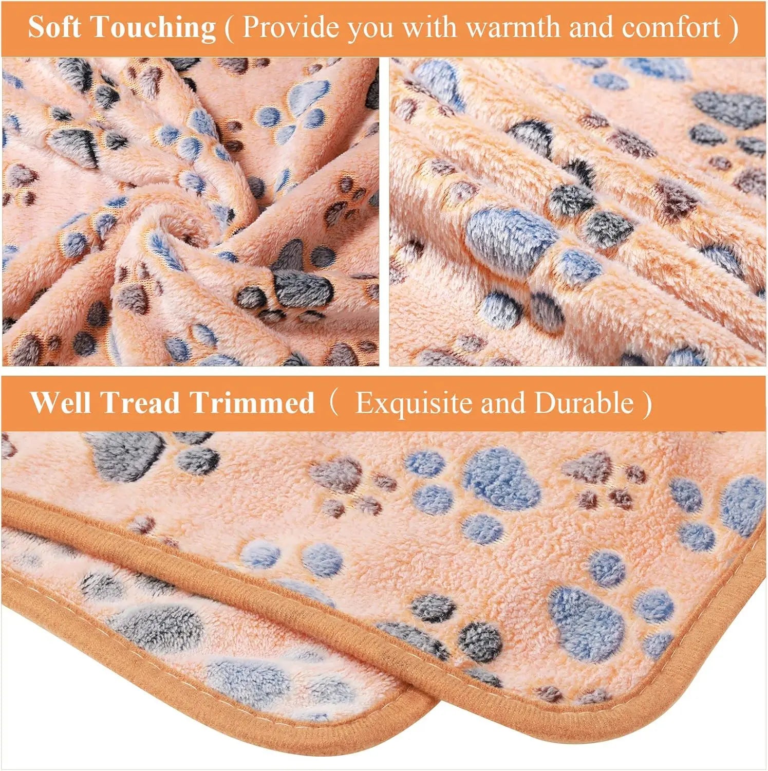 Pet Blanket Set with Paw Print Design Soft Fleece for Dogs