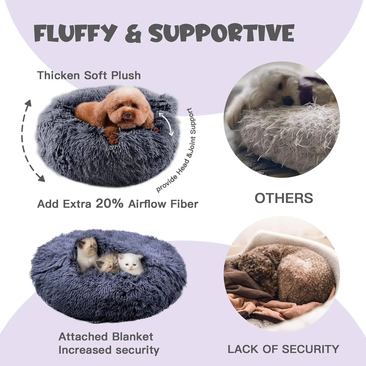 Medium Round Dog Bed with Attached Blanket Pet Bed