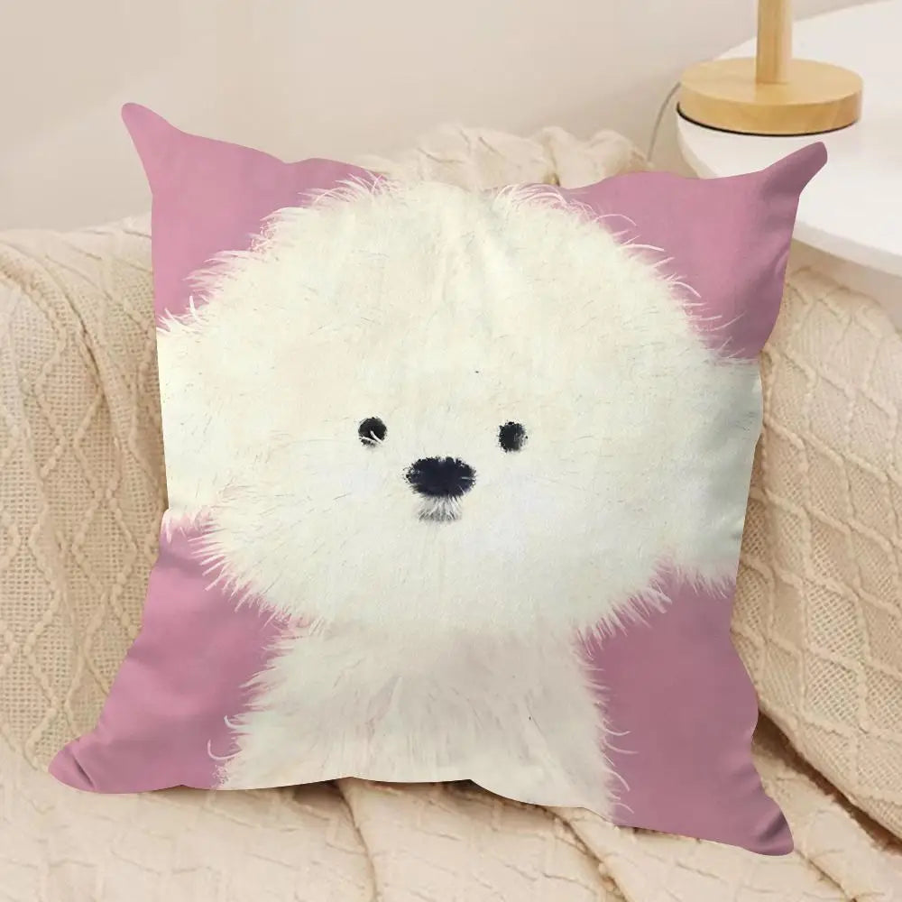 Oil painting dog Cute Cushion Cover Soft Plush Throw Pillow