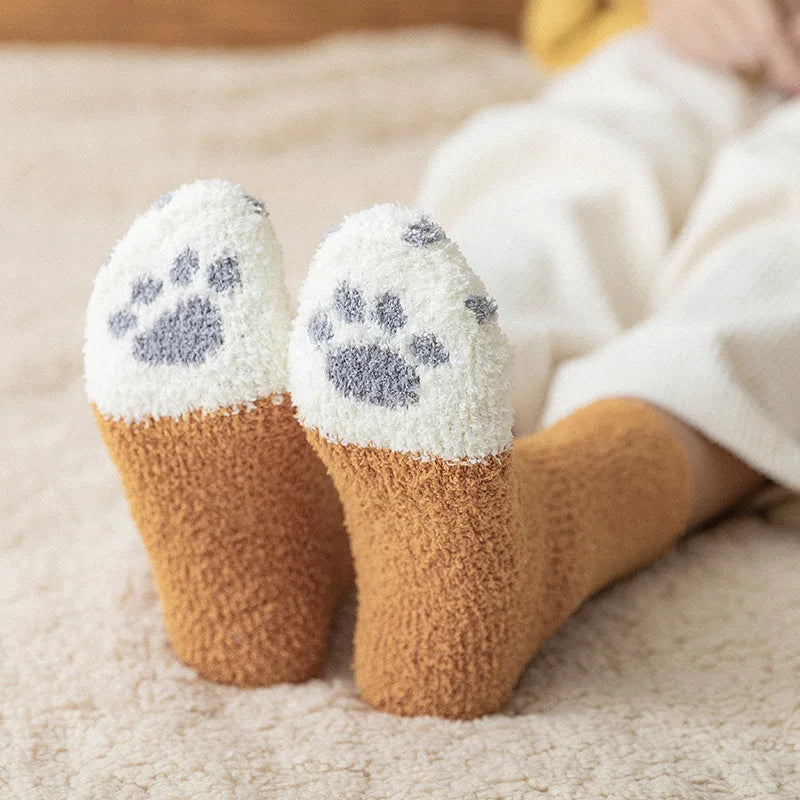 Women Winter Warm Fluffy Socks Cute Animal Claw Socks