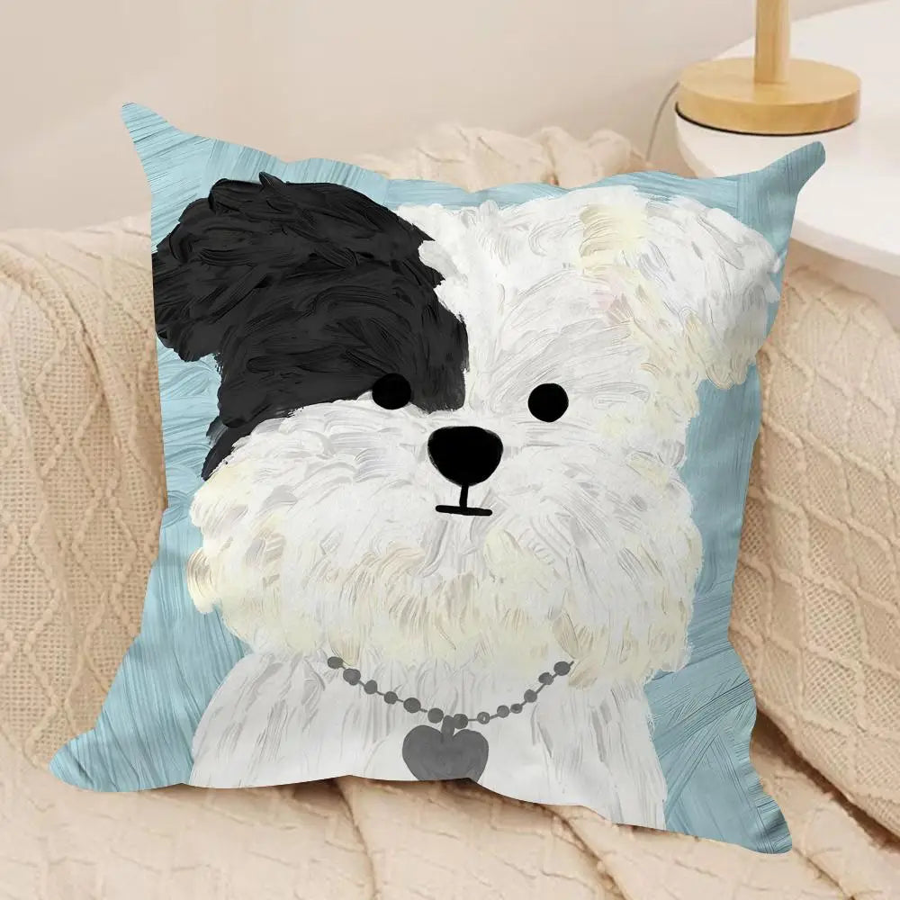 Oil painting dog Cute Cushion Cover Soft Plush Throw Pillow