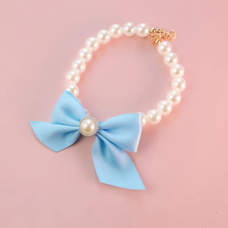 Pet Collar Pearl Bow Necklace Jewelry Cute Collar Puppy