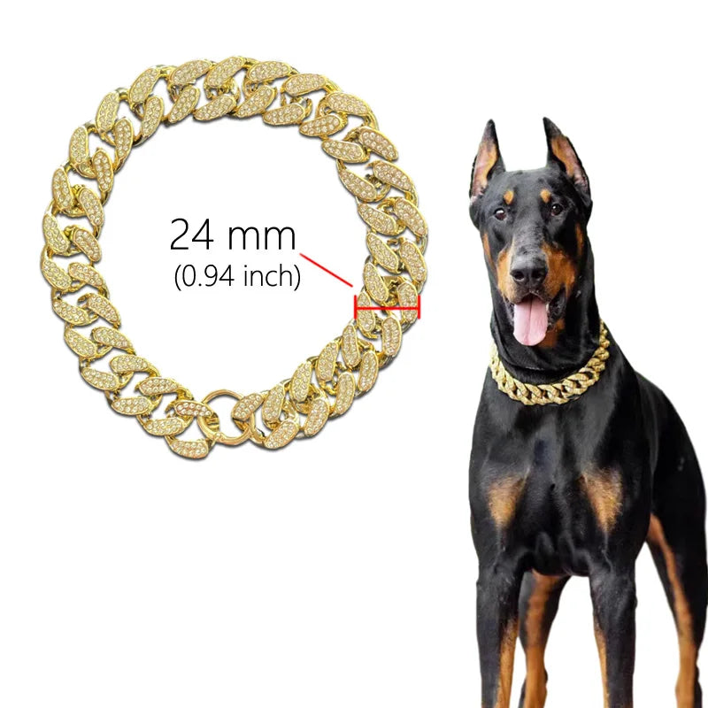 Dog Collar Chain Diamond Inlay Sparkle Bulldog Necklace