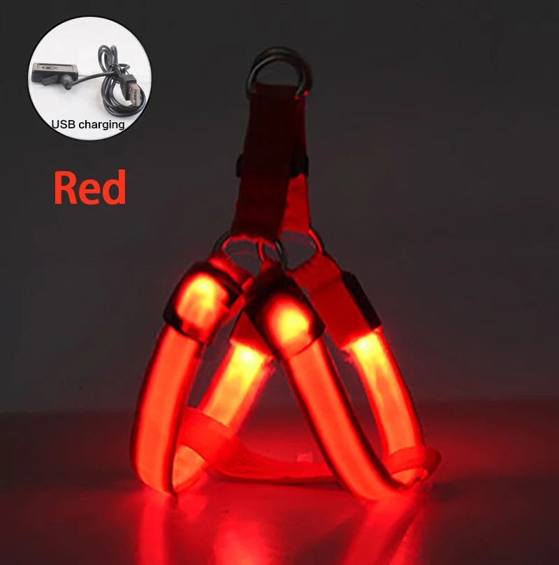 LED Dog Harness Rechargeable Flashing Night Safety