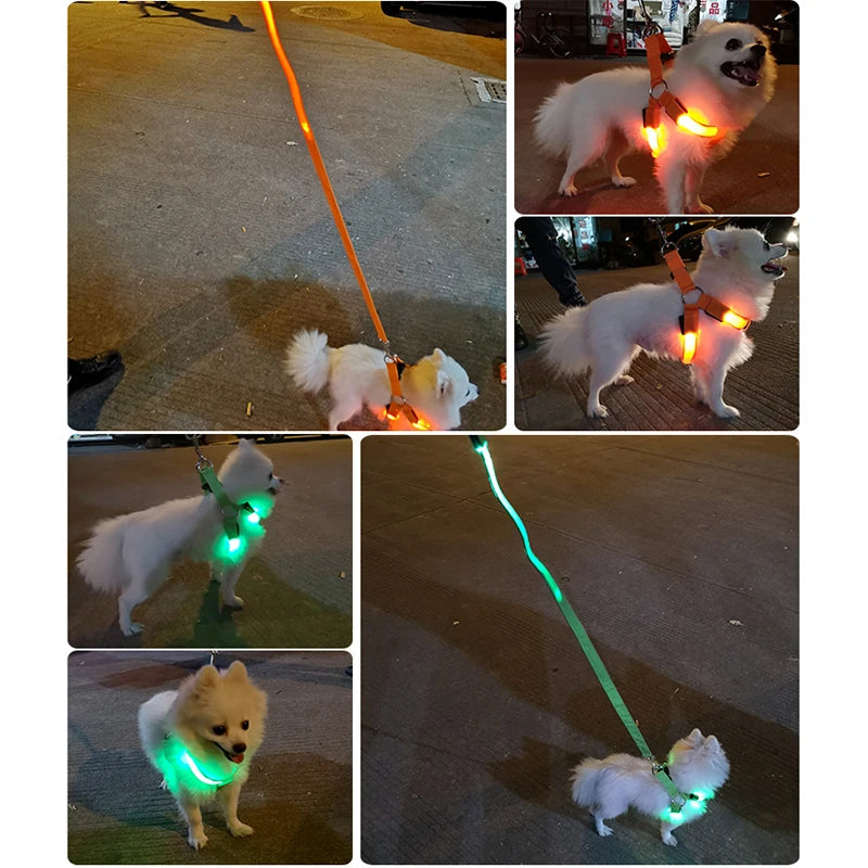 LED Dog Harness Rechargeable Flashing Night Safety